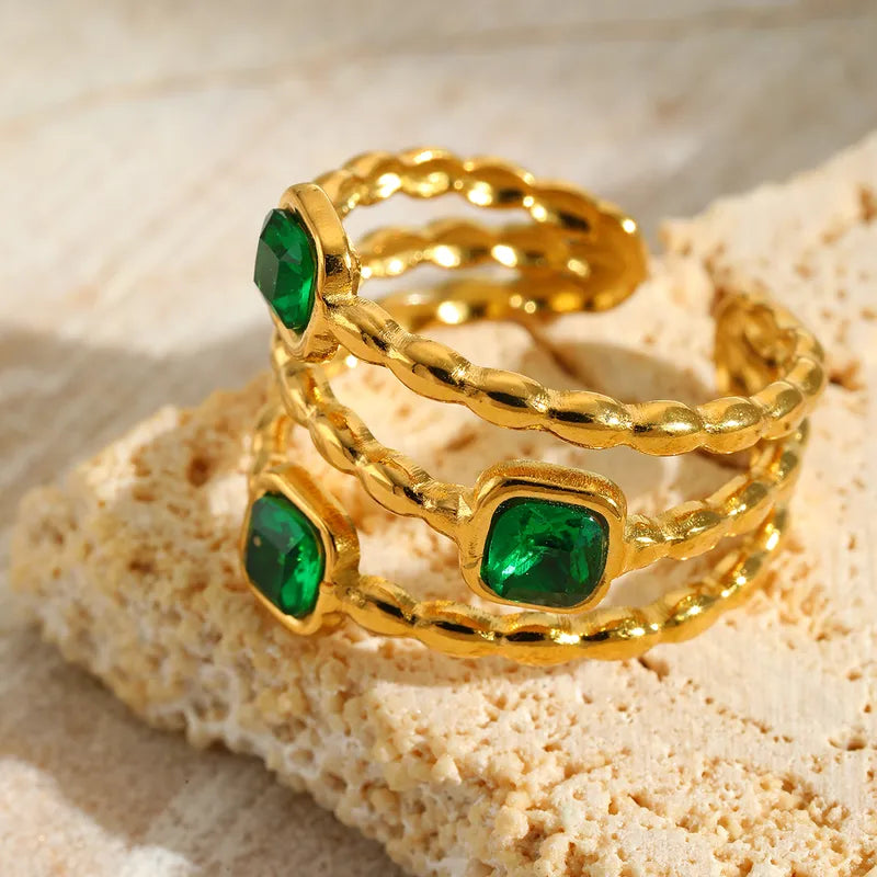 Emerald Glow Triple-Band Ring