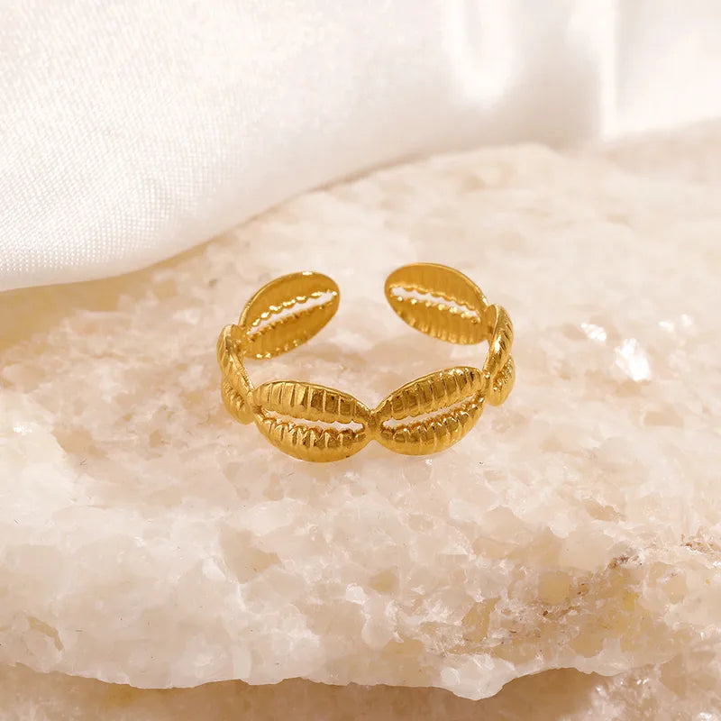 Gold Cowrie Shell Adjustable Ring