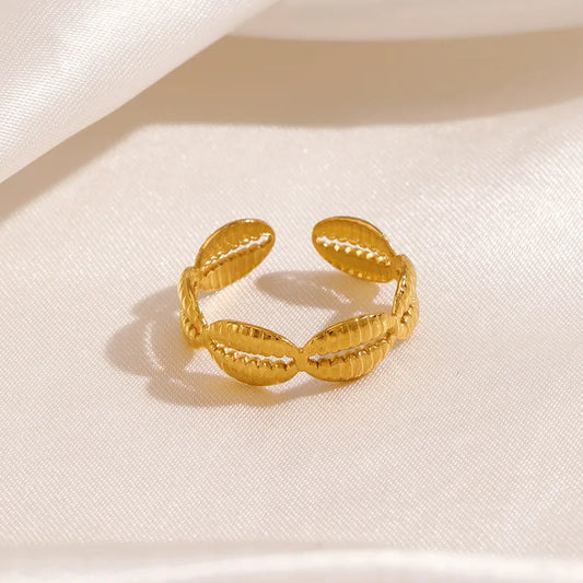 Gold Cowrie Shell Adjustable Ring