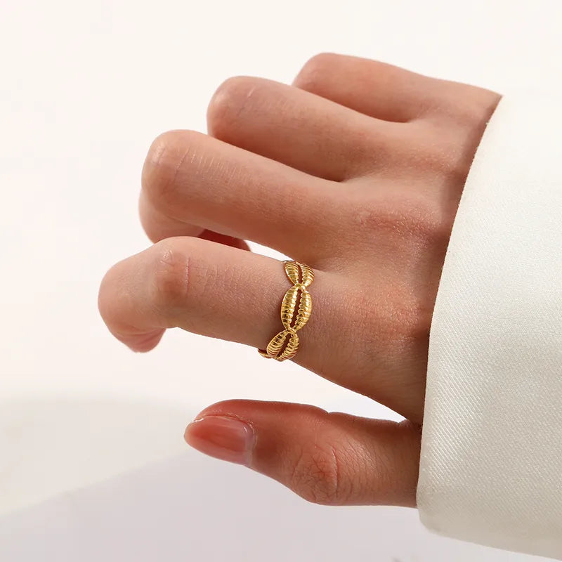 Gold Cowrie Shell Adjustable Ring