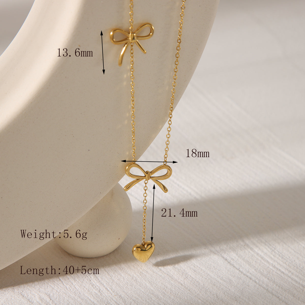 Golden Bow & Heart Drop Necklace