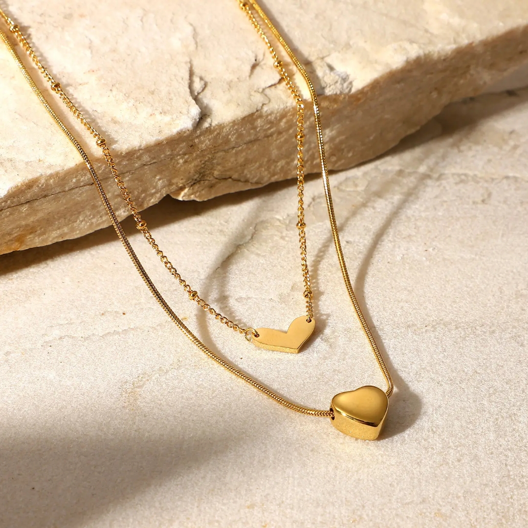 Double Heart Layered Necklace
