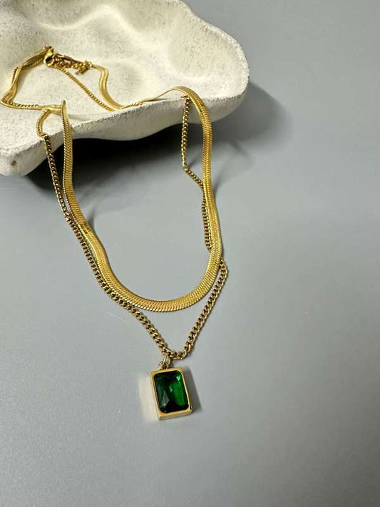 Elegant Gold-Plated Green Stone Pendant Necklace for Women | Trendy Daily Wear Jewelry