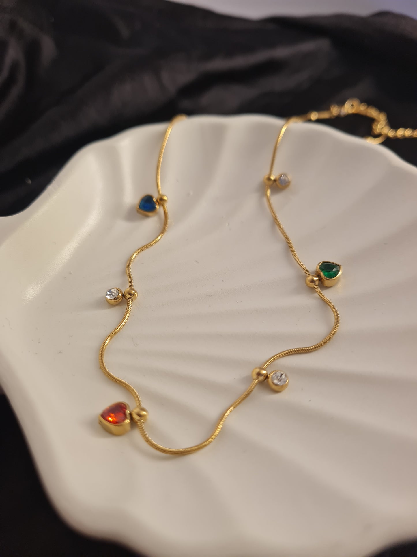 Rainbow Hearts Dainty Charm Necklace