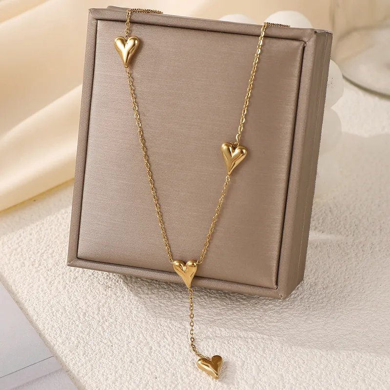 Golden Drizzle Heart Lariat Necklace