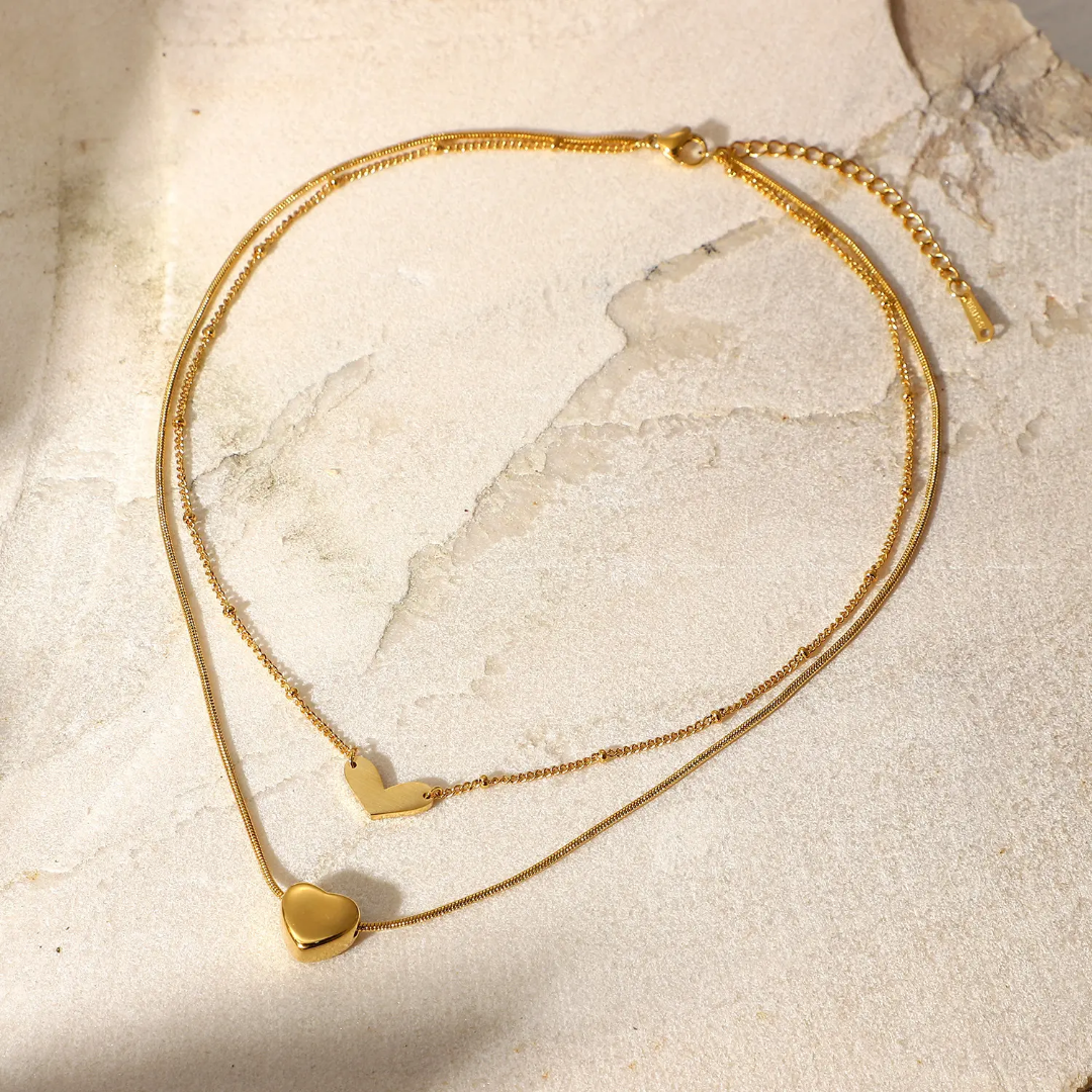 Double Heart Layered Necklace
