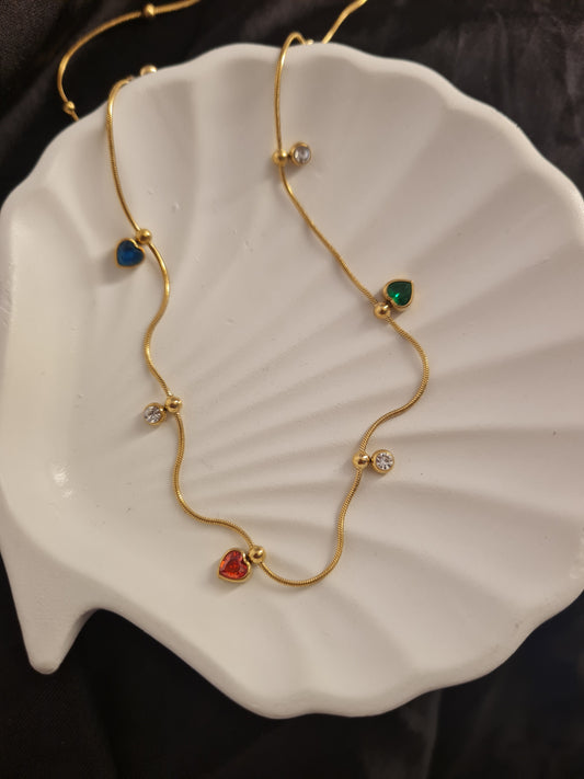 Rainbow Hearts Dainty Charm Necklace