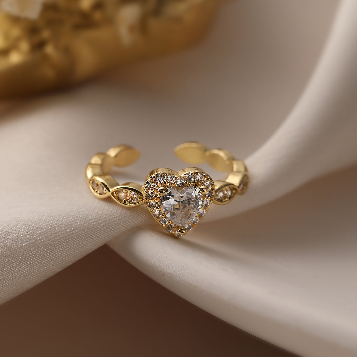 Elegant Heart Sparkle Open Ring